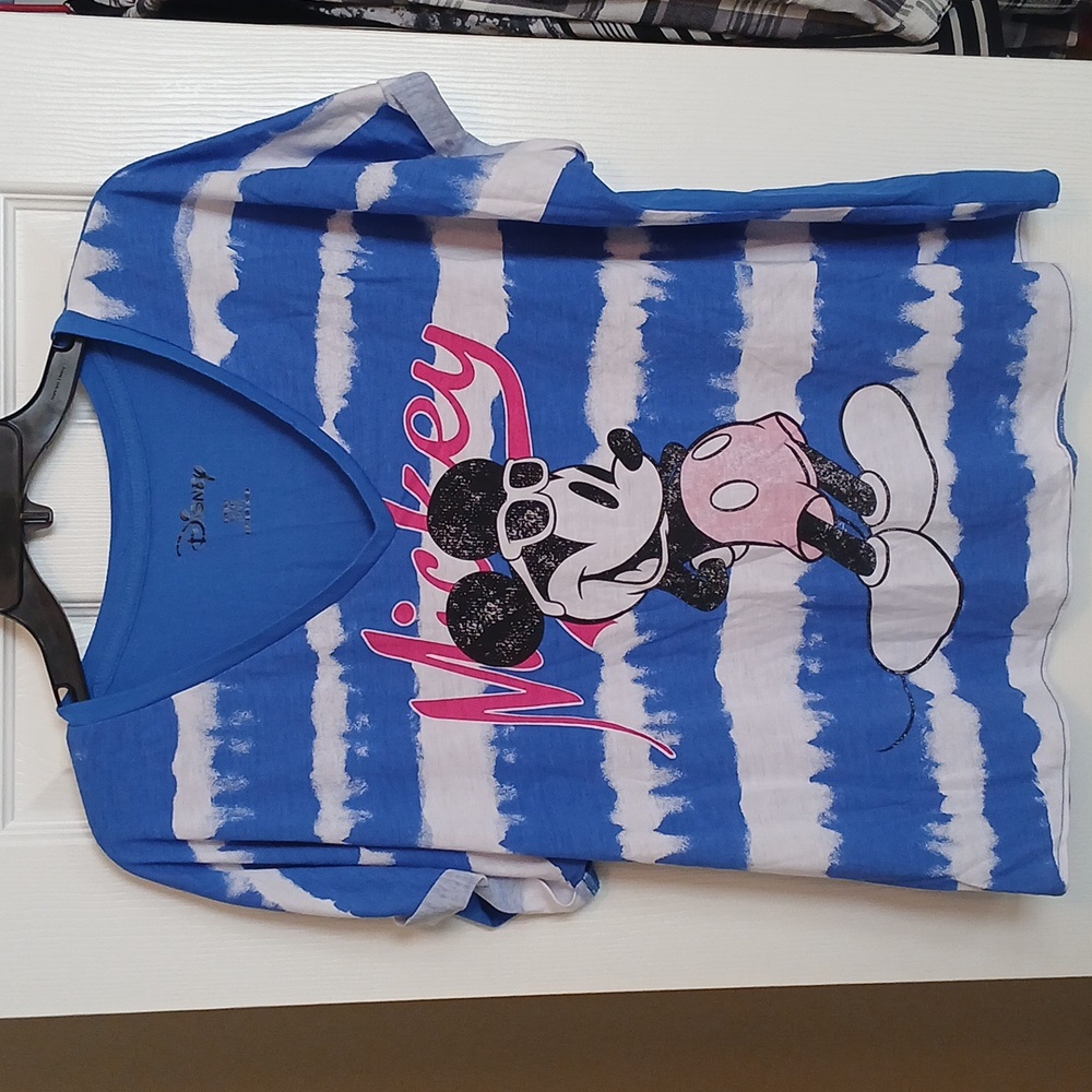 Disney Mickey Mouse Flowy Blue & White Shirt Junior's XL(15/17)